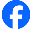 Facebook logo in white on blue background.