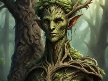 A mystical tree-like humanoid figure in a forest.
