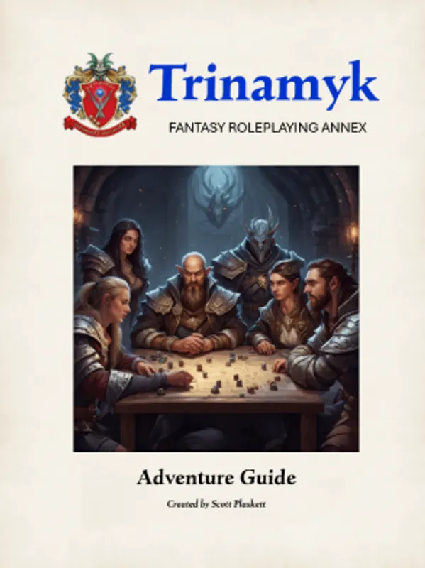 Group of adventurers planning strategy around a map for a fantasy roleplaying game.