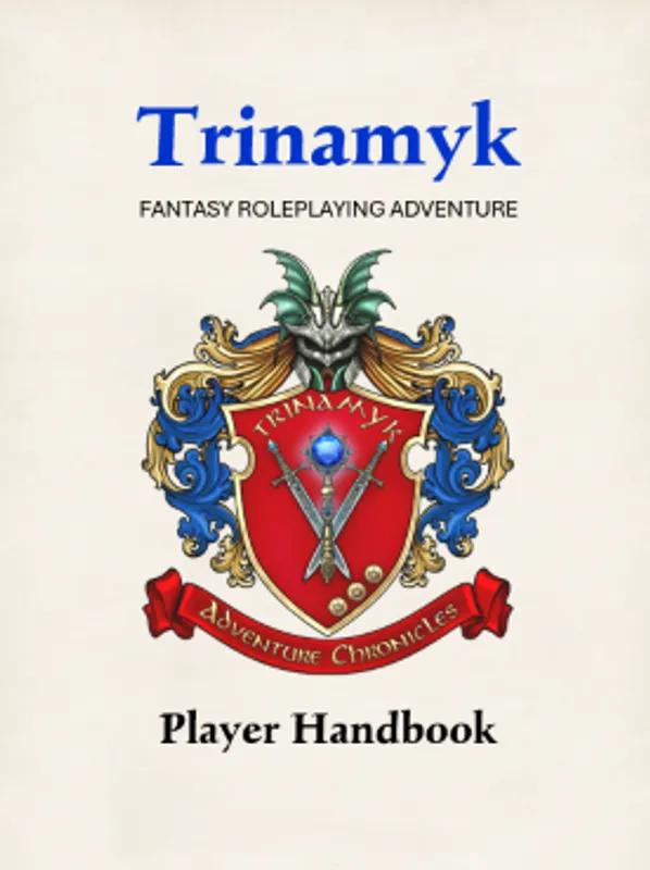 Cover of the Trinaymk fantasy roleplaying adventure player handbook.